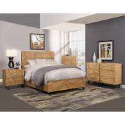 4400 Alpine Furniture 4400-01Q Trapezoid 4PC SETS Queen Platform Bed Cerused Wheat Finish Mahogany