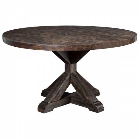 1468 Alpine Furniture 1468-25 Newberry Round Dining Table Salvaged Grey Acacia Pedestal Legs