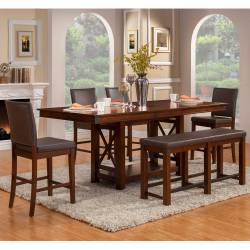 2727 Alpine Furniture 2727-01 Artisan 6PC SETS Dining Table + 4 Chairs + Bench