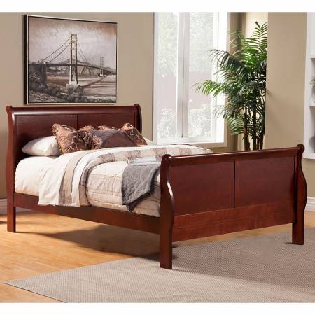 2700 Alpine Furniture 2700F Louis Philippe II Full Size Sleigh Bed Cherry Finish