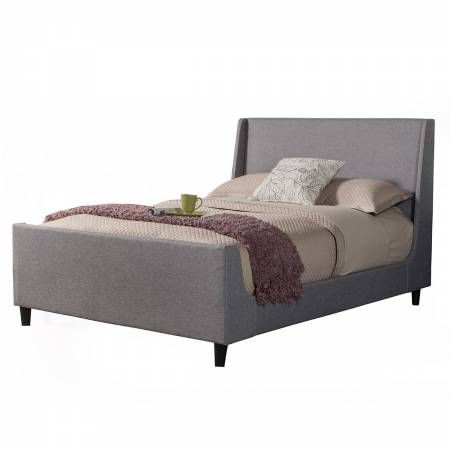 1094 Alpine Furniture 1094Q Amber Fully Upholstered Queen Bed Grey Linen