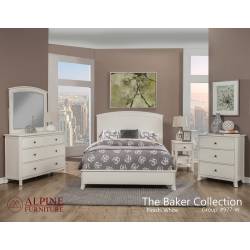 977-W Alpine Furniture 977-W-01Q Baker 4PC SETS Queen Panel Bed White Finish