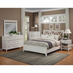 955 Alpine Furniture 955-01Q Potter 4PC SETS Queen Panel Bed White Cross Back Open Headboard Design