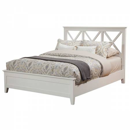 955 Alpine Furniture 955-08F Potter Full Size Panel Bed White Cross Back Open Headboard Design