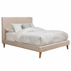 1096 Alpine Furniture 1096Q Britney Queen Upholstered Platform Bed Light Gray Linen on Acorn Legs