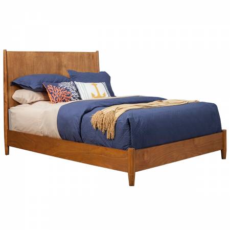 966 Alpine Furniture 966-01Q Flynn Mid Century Modern Queen Panel Bed Acorn Finish