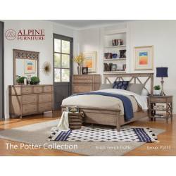 1055 Alpine Furniture 1055-01Q Potter 4PC SETS Queen Panel Bed French Truffle Finish