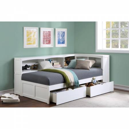 B2053BCW-1BCT* Twin Bookcase Corner Bed with Storage Boxes