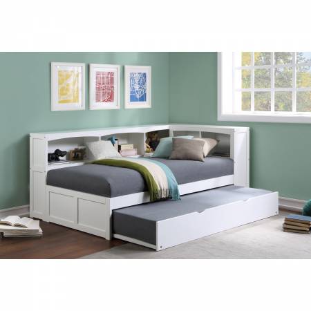 B2053BCW-1BCR* Twin Bookcase Corner Bed with Twin Trundle