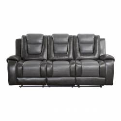 9470GY-3 Double Reclining Sofa with Drop-Down Cup Holders