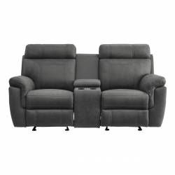 9301GRY-2 Double Glider Reclining Love Seat with Center Console