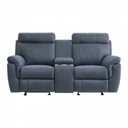 9301BUE-2 Double Glider Reclining Love Seat with Center Console