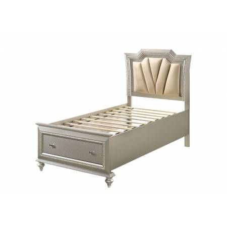 Kaitlyn Twin Bed w/Storage, PU & Champagne - 27240T