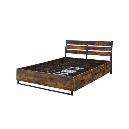 Juvanth Eastern King Bed W/Storage, Rustic Oak & Black Finish - 24257EK