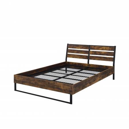 Juvanth Queen Bed , Rustic Oak & Black Finish - 24250Q