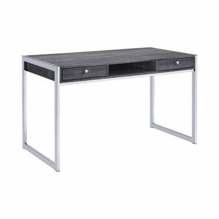 801221 Wallice 2-Drawer Writing Desk Weathered Grey And Chrome
