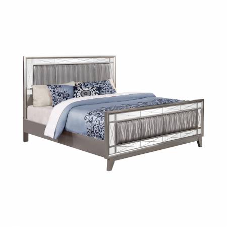 204921Q Leighton Queen Panel Bed With Mirrored Accents Mercury Metallic