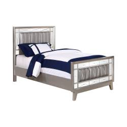 204921T Leighton Twin Panel Bed With Mirrored Accents Mercury Metallic