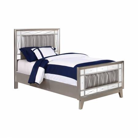204921T Leighton Twin Panel Bed With Mirrored Accents Mercury Metallic