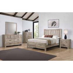 223101Q-S4 4PC SETS Adelaide Queen Wood Panel Bed + Mirror + Dresser + Nightstand Rustic Oak