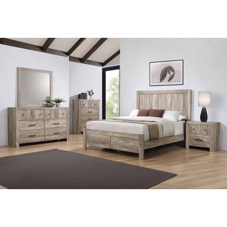 223101Q-S5 5PC SETS Adelaide Queen Wood Panel Bed + Mirror + Dresser + Nightstand + Chest Rustic Oak