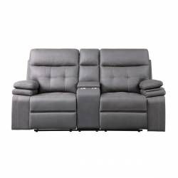 9590GY-2PWH Power Double Reclining Love Seat with Center Console and Power Headrests, USB Port