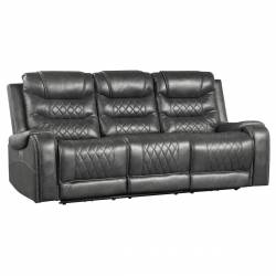 9405GY-3PW Power Double Reclining Sofa with Drop-Down Cup Holders, Receptacles and USB ports