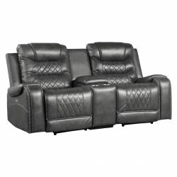 9405GY-2PW Power Double Reclining Love Seat with Center Console, Receptacles and USB port
