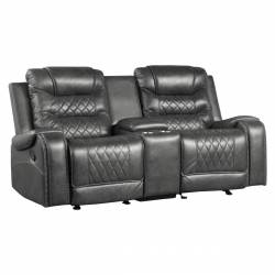 9405GY-2 Double Glider Reclining Love Seat with Center Console, Receptacles and USB port