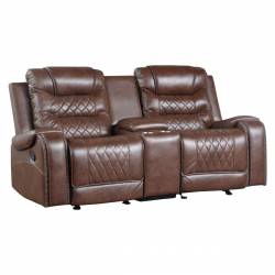 9405BR-2 Double Glider Reclining Love Seat with Center Console, Receptacles and USB port