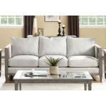56090 Artesia Gray Fabric Sofa w/Wood Scrolled Motifs