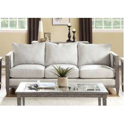 56090 Artesia Gray Fabric Sofa w/Wood Scrolled Motifs