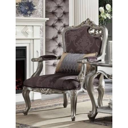 53467 Picardy Antique Platinum Finish Velvet Chair with RAF Leaves
