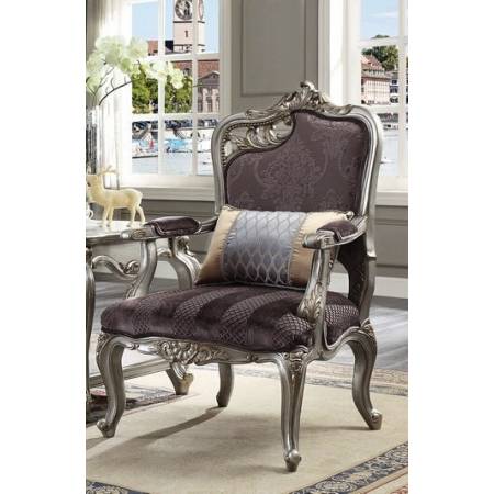 53466 Picardy Antique Platinum Finish Velvet Chair with LAF Leaves