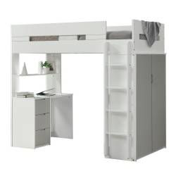 38050 Nerice White/Gray Wood Twin Loft Bed with Desk & Wardrobe