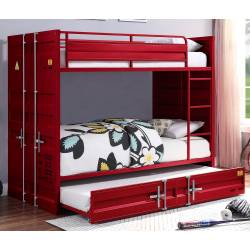 37910+37912 Cargo Red Finish Metal Twin over Twin Bunk Bed w/Trundle