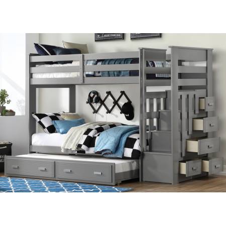 37870 Allentown Gray Wood Twin Bunk Bed w/Storages & Trundle