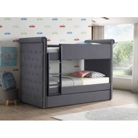 37855 Romona II Gray Fabric Twin over Twin Bunk Bed w/Trundle