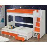 37460+37465 Lawson White & Orange Wood Twin Loft Bed w/Ladder & Trundle
