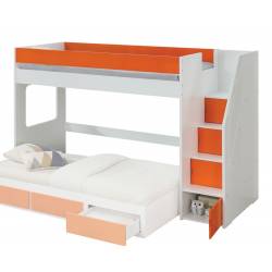37460 Lawson White & Orange Wood Twin Loft Bed with Storage Ladder