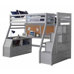 37445 Jason II Gray Wood Twin Loft Bed with Chest & Storage Ladder