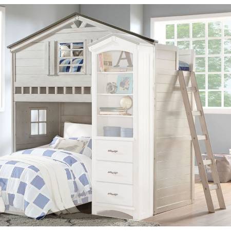 37165 Tree House Weathered White/Washed Gray Wood Twin Loft Bed