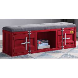 35956 Cargo Red Finish Metal/Grey Fabric Bench w/Storage