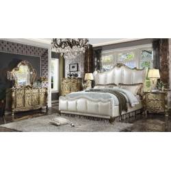 Dresden II Queen Bed in Pearl White PU & Gold Patina - Acme Furniture 27820Q