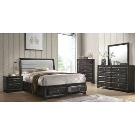 26537EK-4PC 4PC SETS Soteris Eastern King Bed w/Storage in Gray Fabric & Antique Gray