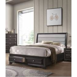 Soteris Queen Bed w/Storage in Gray Fabric & Antique Gray - Acme Furniture 26540Q