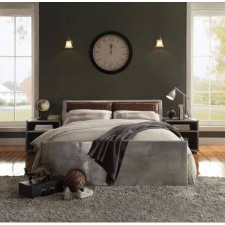 Brancaster Queen Bed w/ Storage in Retro Brown Top Grain Leather & Aluminum - Acme Furniture 26220Q