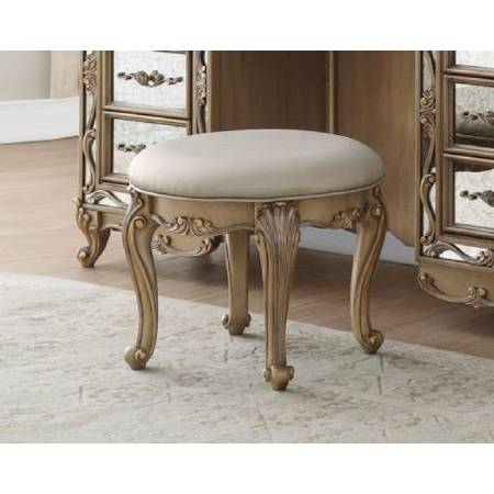 Orianne Vanity Stool in Champagne PU & Antique Gold - Acme Furniture 23799