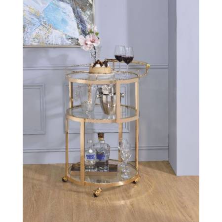 Madelina Serving Cart in Gold & Clear Glass - Acme Furniture 98286