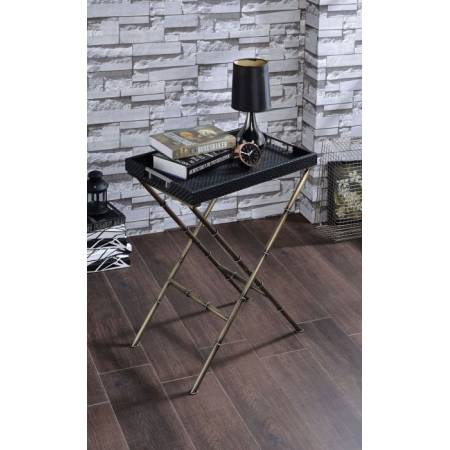 Lajos Tray Table in Black Weave & Antique Gold - Acme Furniture 98278